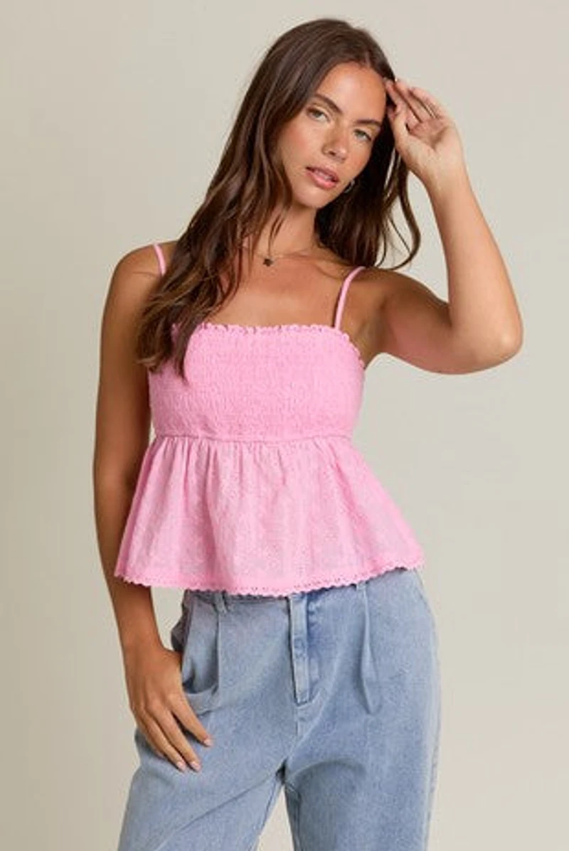 Pink Smocked Eyelet Top
