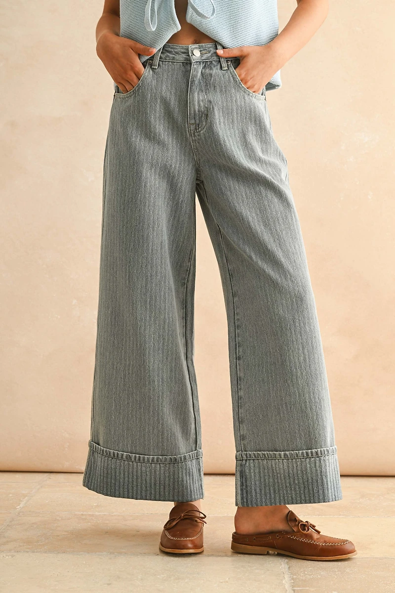 Textured Denim Pants