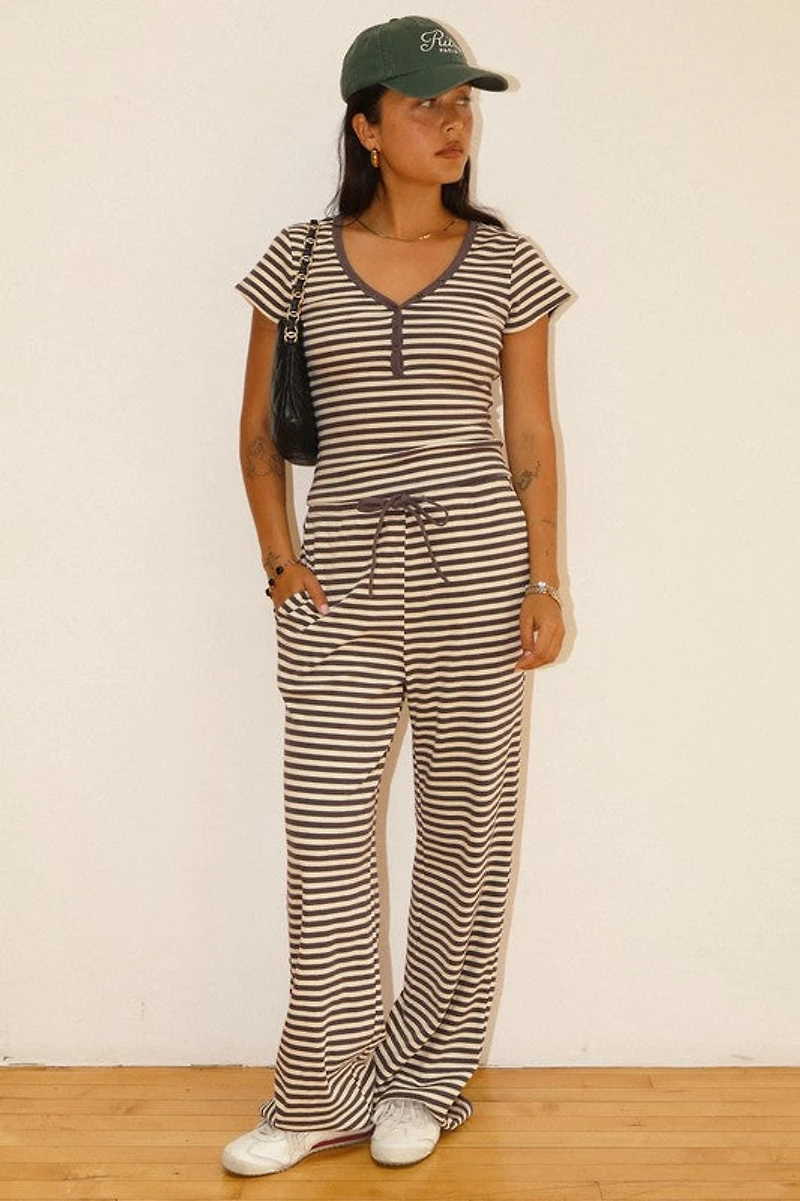 Charcoal Striped Snap Button Tee