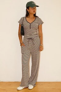 Charcoal Striped Snap Button Tee
