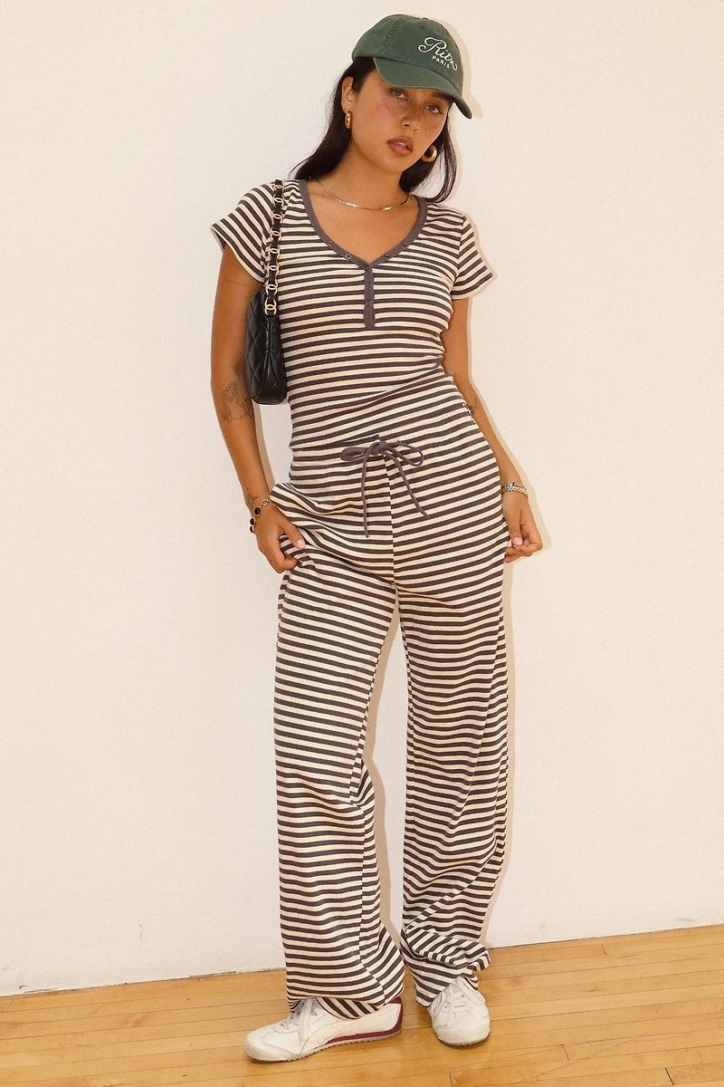 Charcoal Striped Drawstring Pants