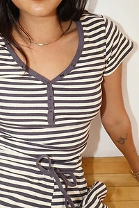 Charcoal Striped Snap Button Tee