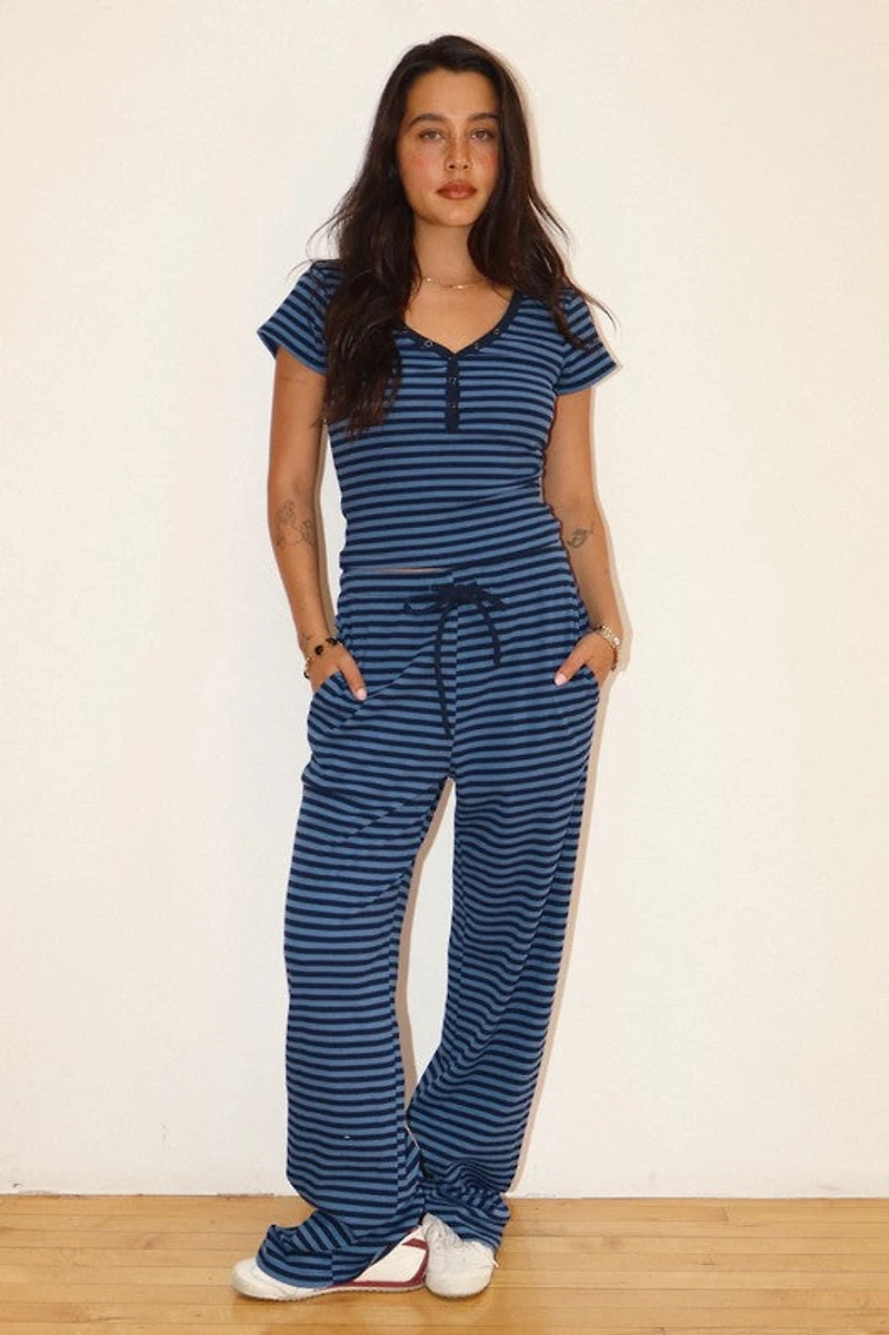 Blue Striped Drawstring Pants