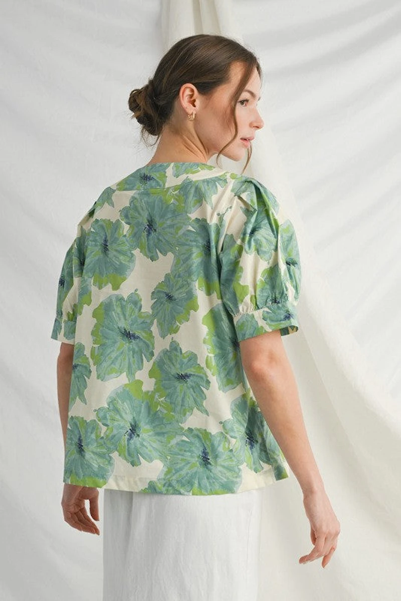 Flower Print Puffed Sleeve Top