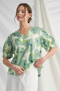 Flower Print Puffed Sleeve Top