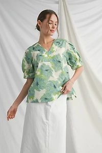 Flower Print Puffed Sleeve Top