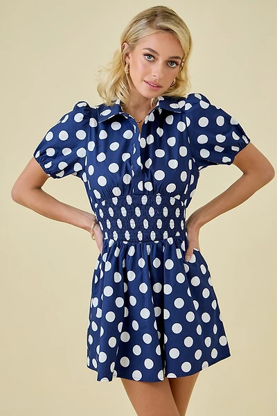 Polka Dot Puff Sleeve Mini Dress