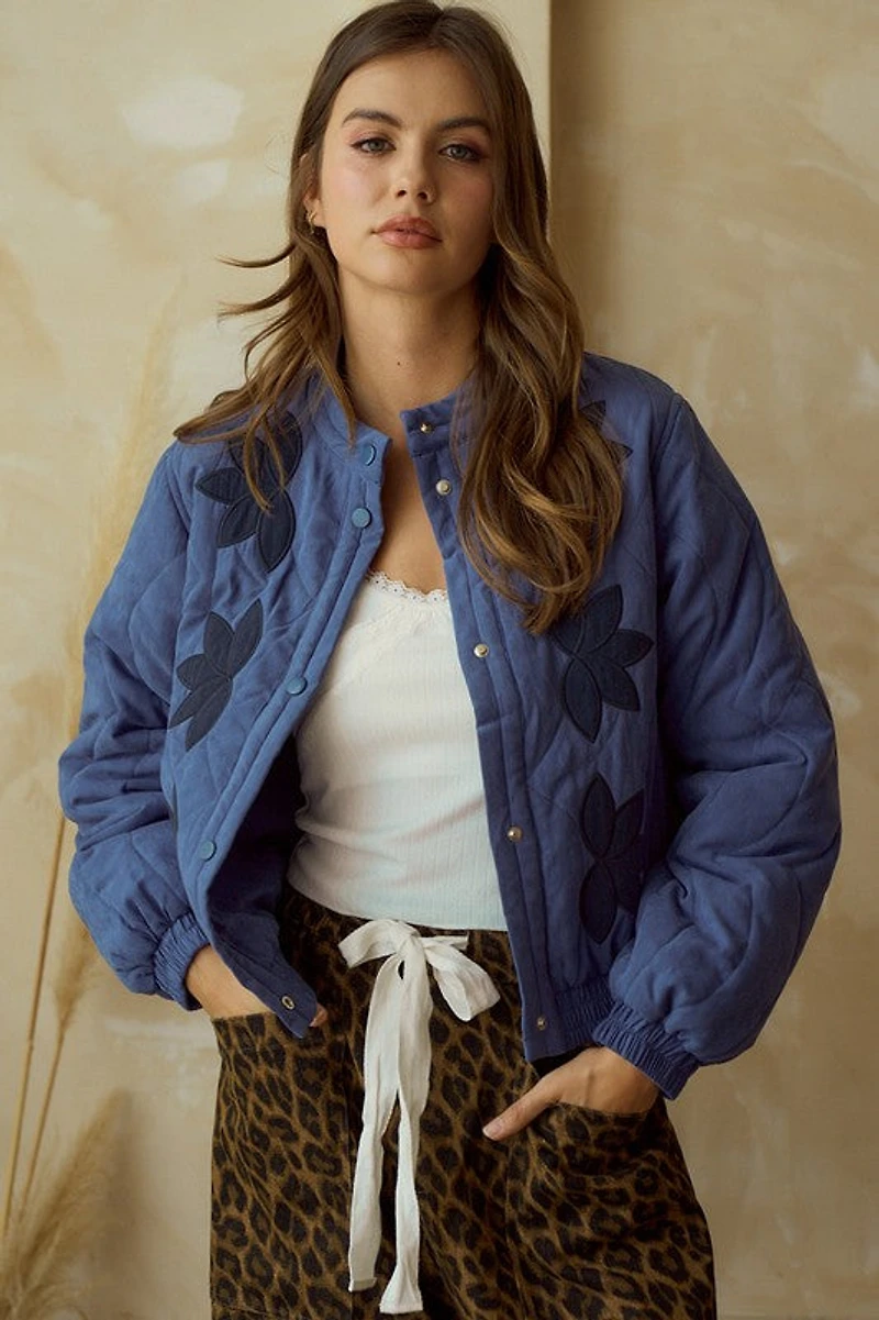 Blue Vintage Embroidered Leaf Jacket