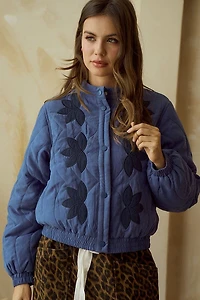 Blue Vintage Embroidered Leaf Jacket