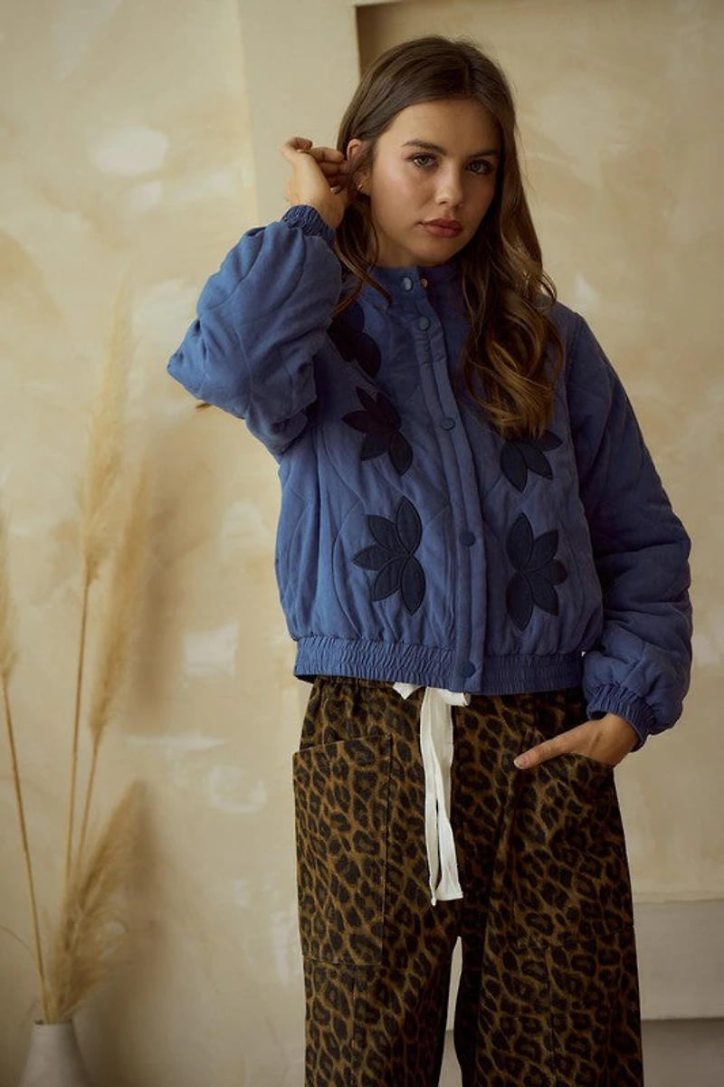 Blue Vintage Embroidered Leaf Jacket