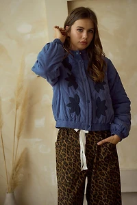 Blue Vintage Embroidered Leaf Jacket