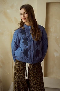 Blue Vintage Embroidered Leaf Jacket
