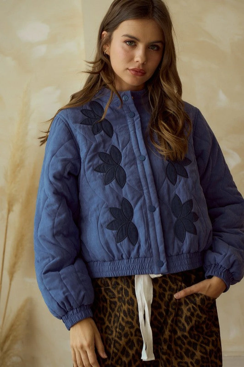 Blue Vintage Embroidered Leaf Jacket