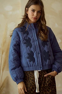 Blue Vintage Embroidered Leaf Jacket