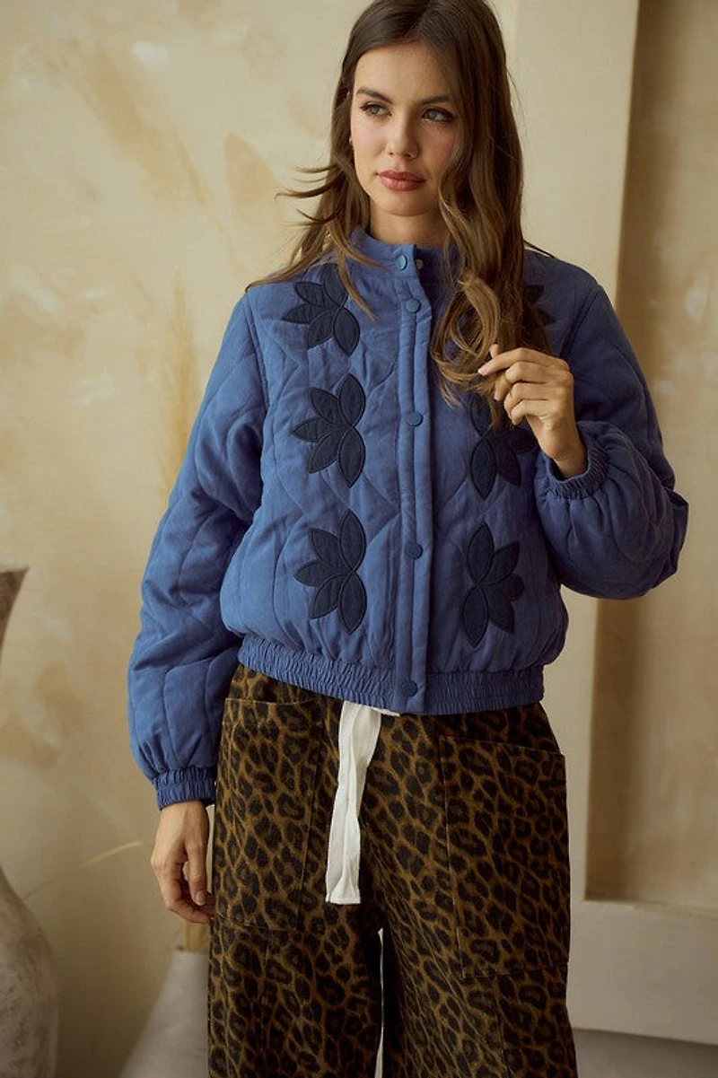 Blue Vintage Embroidered Leaf Jacket