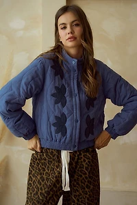 Blue Vintage Embroidered Leaf Jacket
