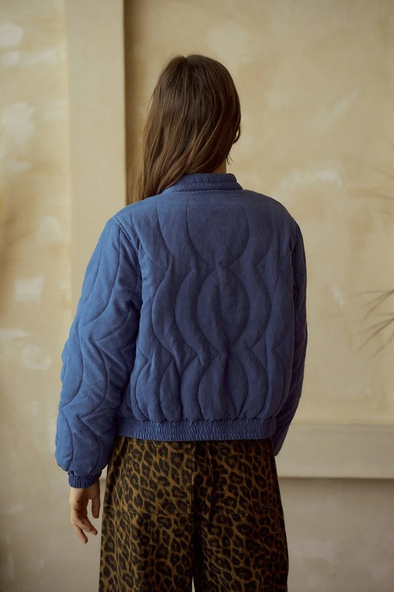 Blue Vintage Embroidered Leaf Jacket