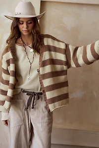 Striped Two Tone Button Cardigan