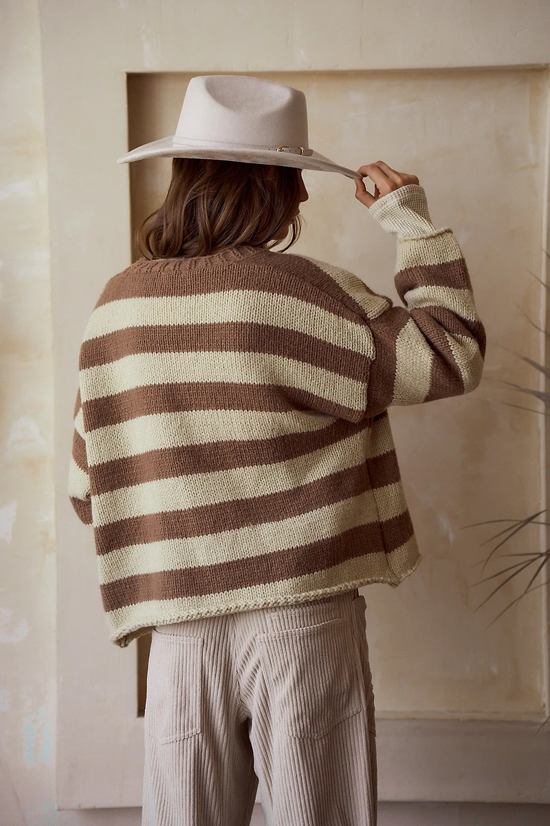 Striped Two Tone Button Cardigan