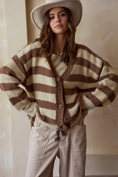 Striped Two Tone Button Cardigan