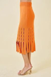 Sweater Midi Skirt With Fringe Hem