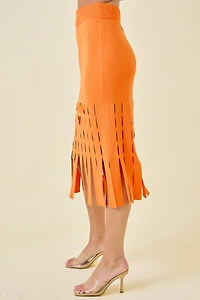 Sweater Midi Skirt With Fringe Hem