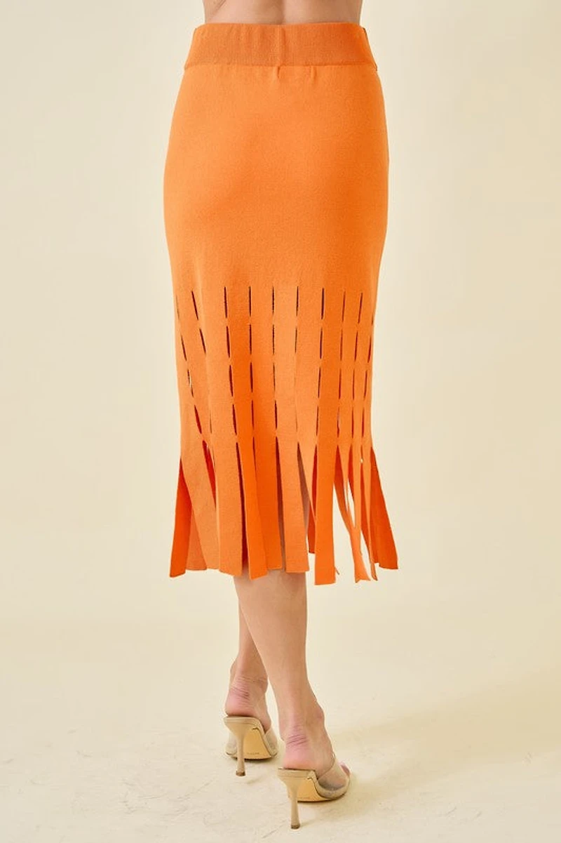 Sweater Midi Skirt With Fringe Hem