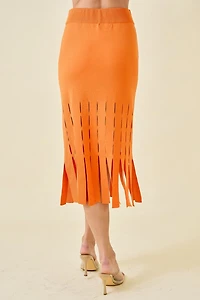 Sweater Midi Skirt With Fringe Hem