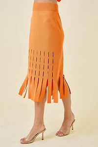 Sweater Midi Skirt With Fringe Hem