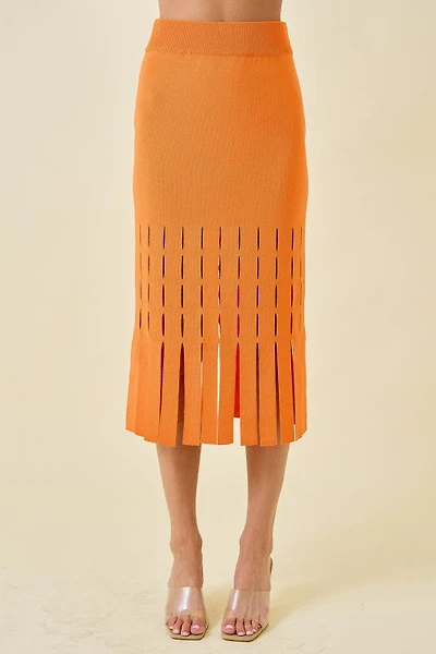 Sweater Midi Skirt With Fringe Hem
