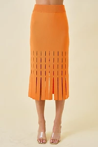 Sweater Midi Skirt With Fringe Hem