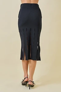 Sweater Midi Skirt With Fringe Hem
