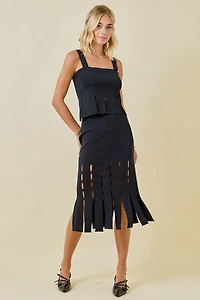 Sweater Midi Skirt With Fringe Hem