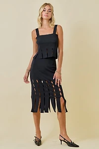 Sweater Midi Skirt With Fringe Hem
