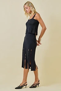Sweater Midi Skirt With Fringe Hem