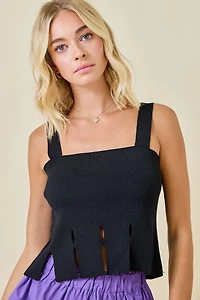 Sweater Cropped Tank Top With Fringe Hem
