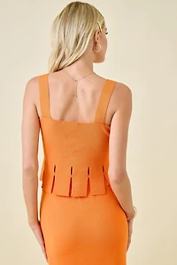 Orange Sweater Cropped Tank Top With Fringe Hem
