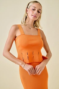 Orange Sweater Cropped Tank Top With Fringe Hem