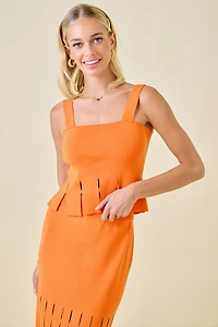 Orange Sweater Cropped Tank Top With Fringe Hem