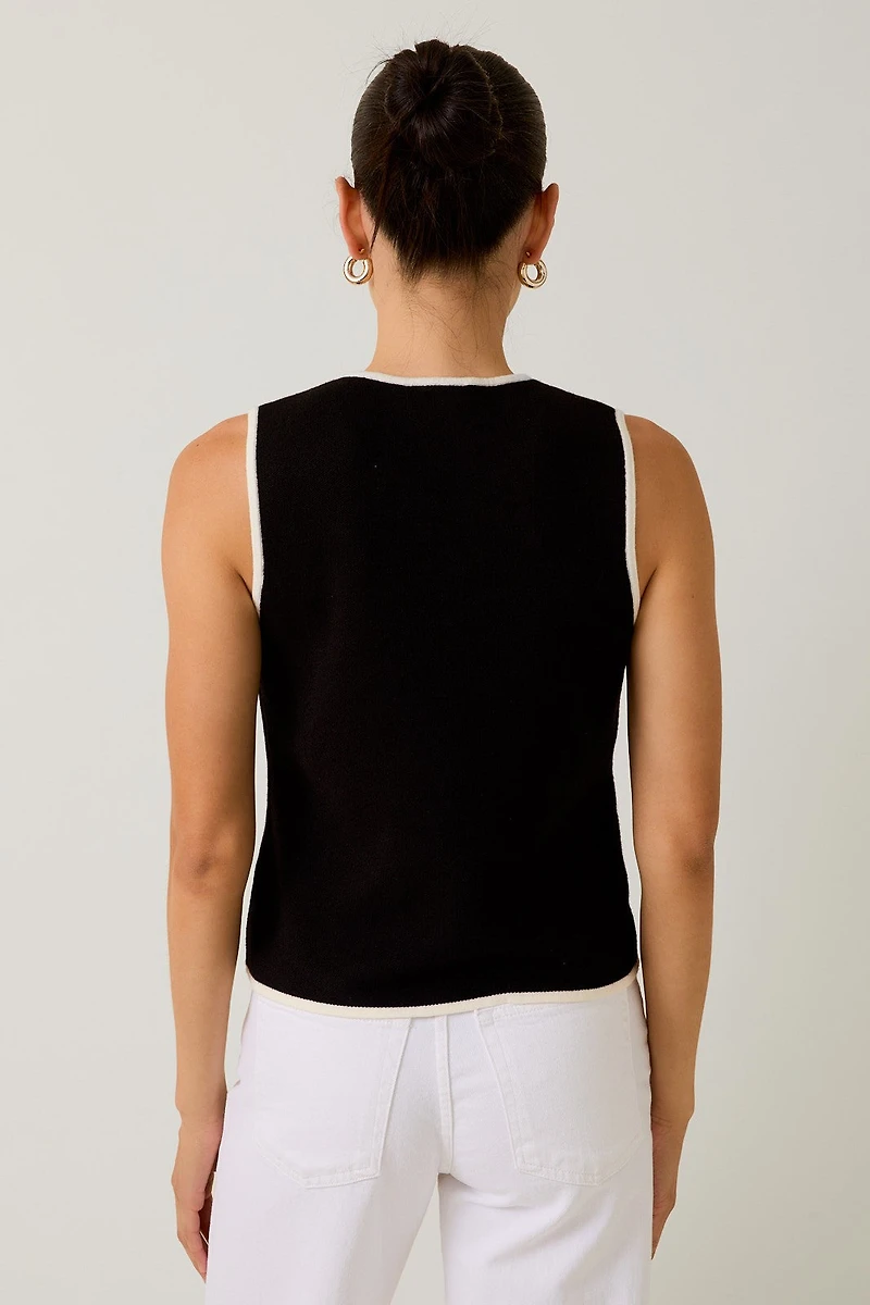 Black Knit Button Vest