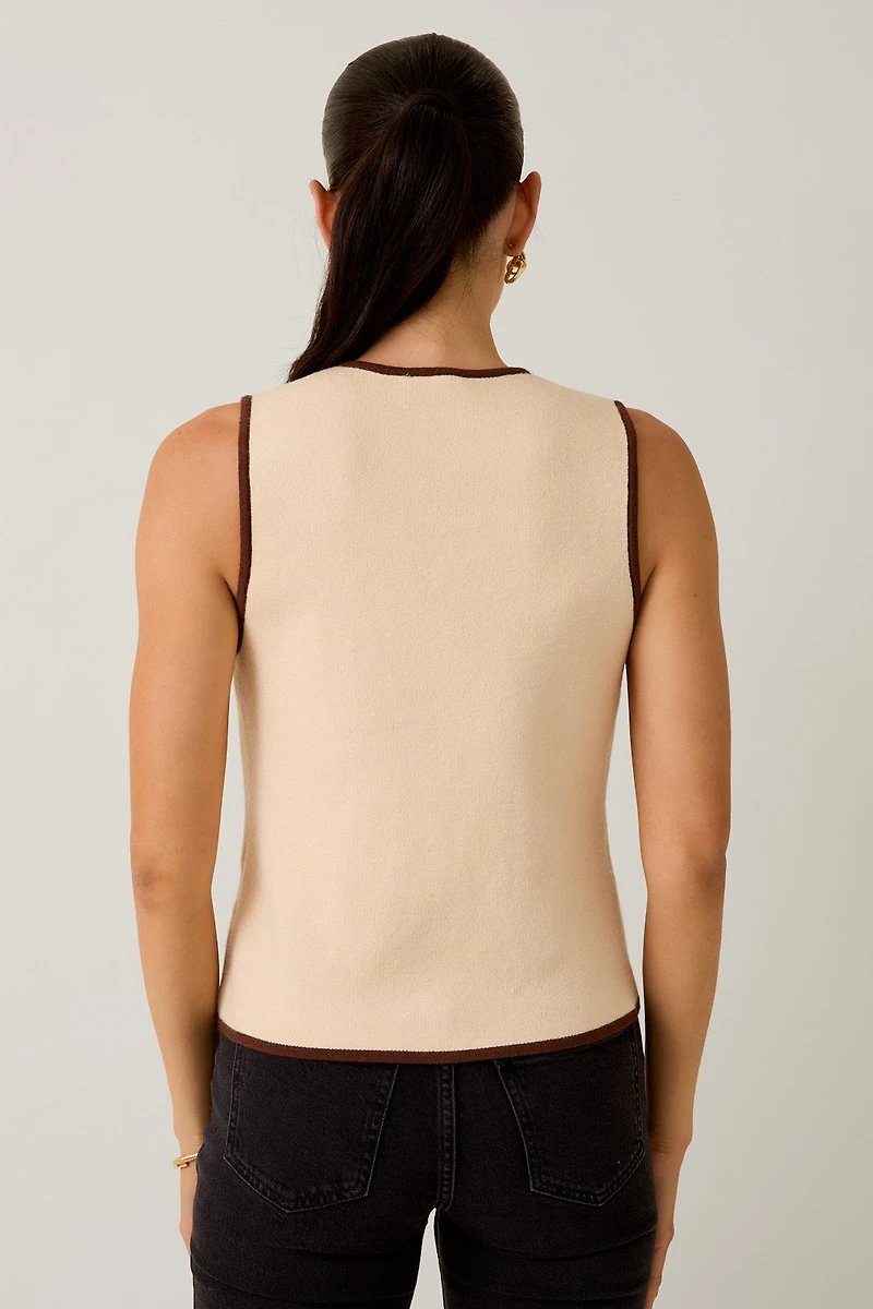 Beige Knit Button Vest
