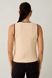 Beige Knit Button Vest
