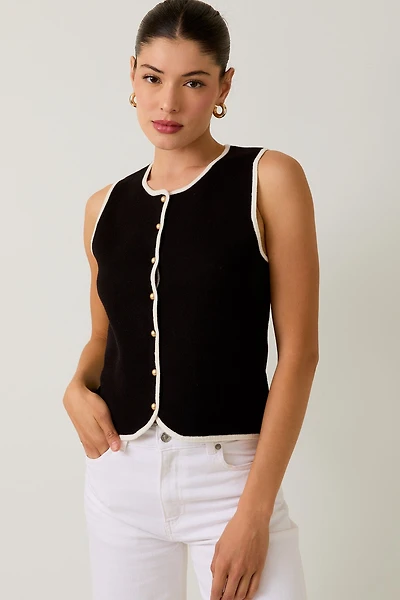 Black Knit Button Vest