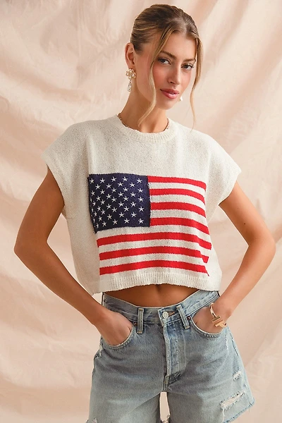 White American Flag Boxy Top