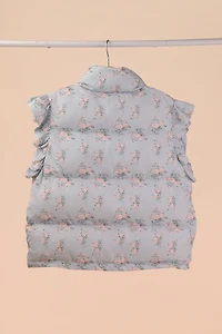 Floral Bow Ruffle Puffer Vest