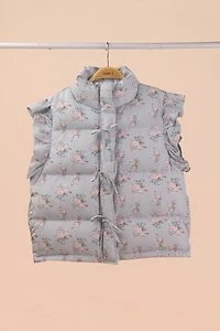 Floral Bow Ruffle Puffer Vest