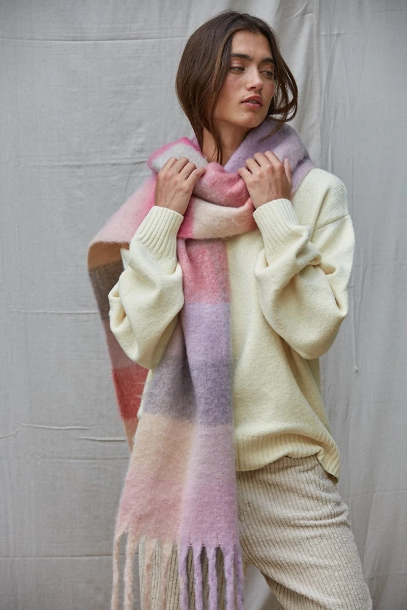 Purple/Pink Knit Gingham Scarf