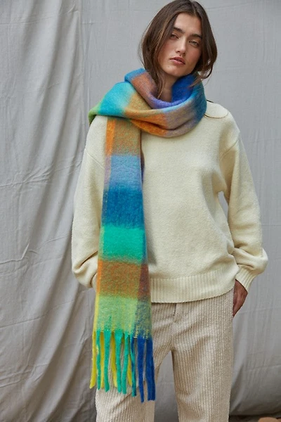 Blue/Orange Knit Gingham Scarf