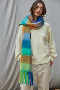 Blue/Orange Knit Gingham Scarf