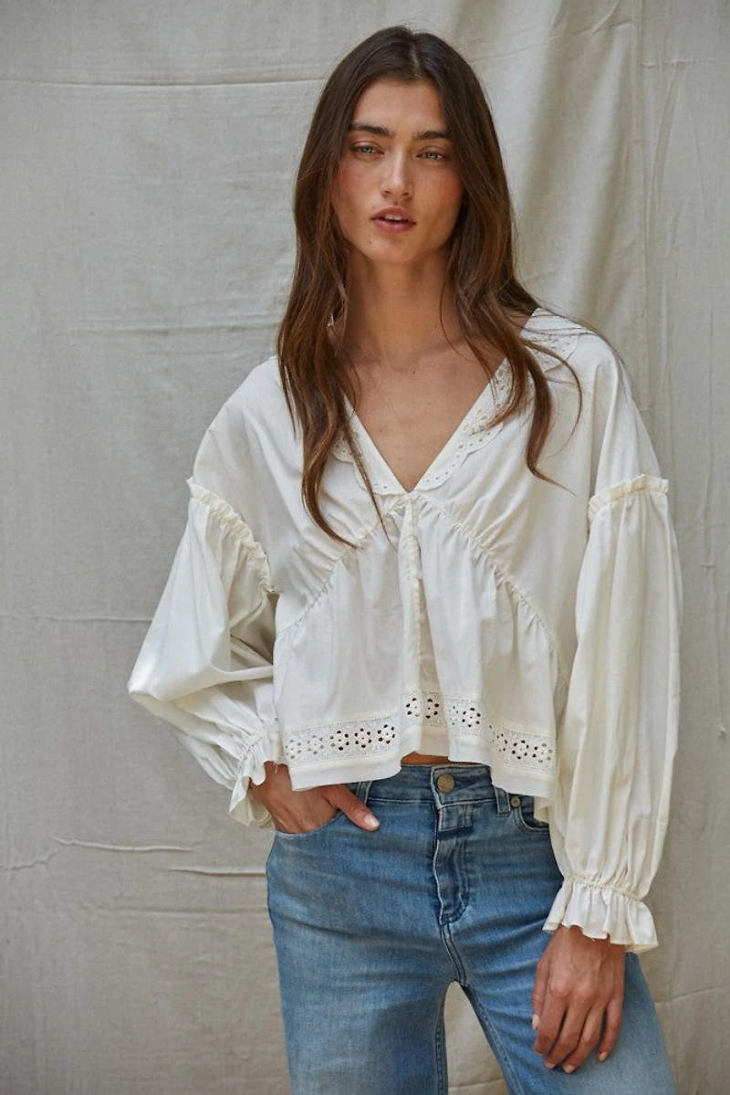 Ivory Eyelet Collared Top